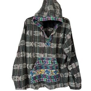 IXCHEL Embroidered Guatemala Patchwork Hoodie‎ Kangaroo Pocket Size Medium